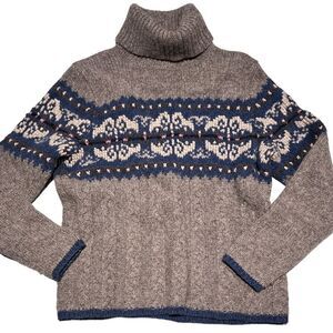 Carroll Reed Turtleneck Sweater 100% Wool Fair Isle‎ Fisherman Core